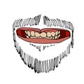 Male grin, mouth with teeth, mustache & beard