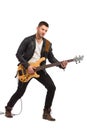 Male guitarist with bass guitar. Royalty Free Stock Photo