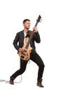 Male guitarist with bass guitar. Royalty Free Stock Photo