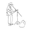 Male guitarist standing and busking by playing guitar illustration vector hand drawn isolated on white background line art Royalty Free Stock Photo
