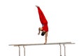 male gymnast performing on parallel bars competition