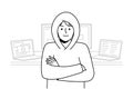 Male hacker stand near computers