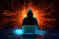 Male hacker thinking about the problem of hacking and stealing access databases with passwords. Concept of cyber security.