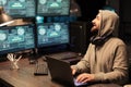 IT male hacker using computer to break system Royalty Free Stock Photo