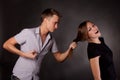 Male hairdresser maniac, mocks a woman