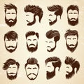 Male hairstyle. Beauty haircut salon for man styling barber shaved grooming vector collection
