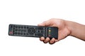 Male hand changing channel with remote control isolated Royalty Free Stock Photo