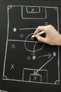 Hand draws a football play on a chalkboard Royalty Free Stock Photo