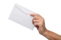 Male hand holding blank envelope isolated