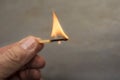 Male hand holding burning match stick Royalty Free Stock Photo