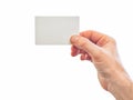 Male hand holding business card blank , isolated on white Royalty Free Stock Photo