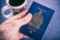 Hand holding a canadian passport