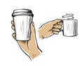 Male hand holding cup coffee or tea Royalty Free Stock Photo