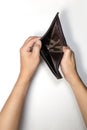 Male hand holding an empty wallet, concept of finance problem. Royalty Free Stock Photo