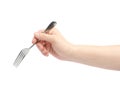 Male hand holding fork Royalty Free Stock Photo