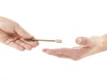 Male hand holding golden key Royalty Free Stock Photo