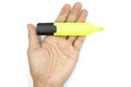 A male hand holding markers pen, Highlighter, man hand  isolated on white background Royalty Free Stock Photo