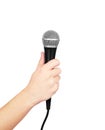 Male hand holding microphone Royalty Free Stock Photo