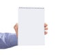 Male hand holding notebook, isolated. Royalty Free Stock Photo