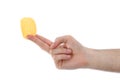 Male hand holding potato chip