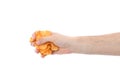 Male hand holding potato chips