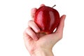 Male hand holding red ripe apple isolated on white background Royalty Free Stock Photo