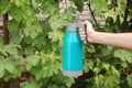 Male hand holding spray bottle Royalty Free Stock Photo