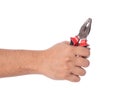 Male hand holding universal pliers. Royalty Free Stock Photo