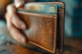 male hand holding wallet, not have budget of money to pay no have credit card Royalty Free Stock Photo