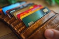 male hand holding wallet, not have budget of money to pay no have credit card Royalty Free Stock Photo