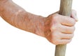 Male hand holds old wooden stalk Royalty Free Stock Photo