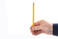 Male hand holds pencil vertically isolated on white background Royalty Free Stock Photo