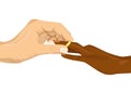 Male hand inserting an engagement ring into finger of african american woman