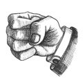 Male Hand Make Fist Gesture Monochrome Vector