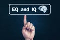 Male hand pointing Eq and Iq word