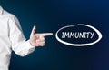 Male hand points to the word immunity