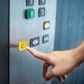 Male hand pressing on emergency button in elevator Royalty Free Stock Photo