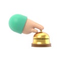 Male hand pressing service bell. Service bell,flat design style. 3d illustration. Customer at reception presses the call button