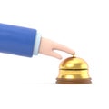 Male hand pressing service bell. Service bell,flat design style. 3d illustration. Customer at reception presses the call button