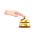 Male hand pressing service bell. Service bell,flat design style. 3d illustration. Customer at reception presses the call button.