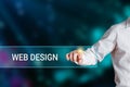 Male hand pressing the word web design on a virtual search display bar. Internet technology web design Royalty Free Stock Photo