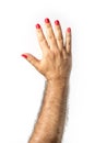 Male hand with red painted fingernails Royalty Free Stock Photo