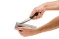 Male hand sharpen Royalty Free Stock Photo