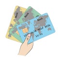 Male hand showing credit cards. vector illustration. Royalty Free Stock Photo