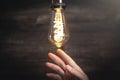 Male hand showing vintage modern light bulb Royalty Free Stock Photo