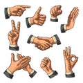 Male Hand sign. Like, Handshake, Ok, Stop, Middle finger, Victory