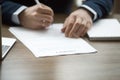 Businessman hand signing financial contract concept, close up view Royalty Free Stock Photo