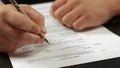 Male hand signing contract closeup, businessman making deal, agreement approval Royalty Free Stock Photo