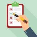 Clipboard checklist productivity hand check flat vector Royalty Free Stock Photo