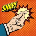 Male hand with snapping finger magic gesture. Its easy vector concept in pop art style Royalty Free Stock Photo